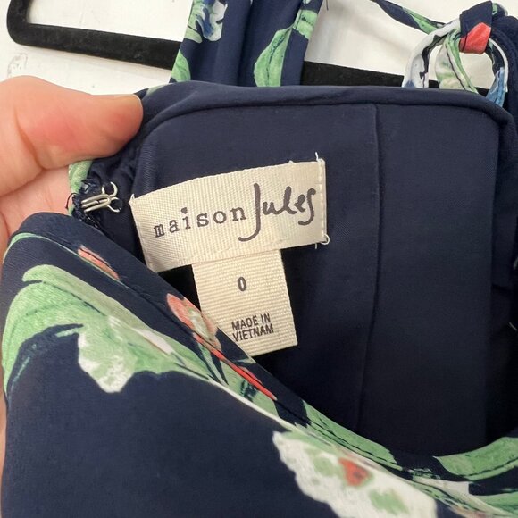 Maison Jules Maxi Dress Navy Floral Halter Neck Ruffle Hem 0 XS - Picture 3 of 3